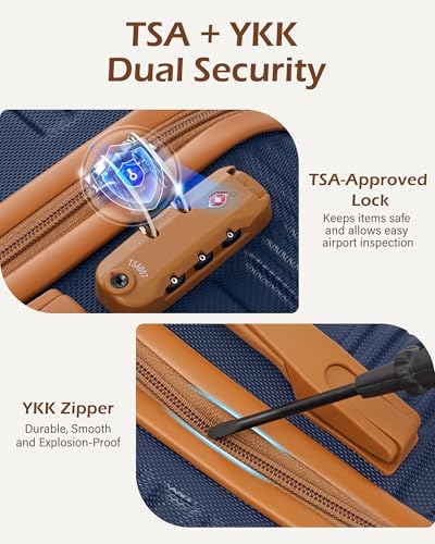 LONG VACATION Luggage Sets with Spinner Wheels, Carry on Suitcase 3 Piece - color: NAVY, size: 3 piece set(DB)