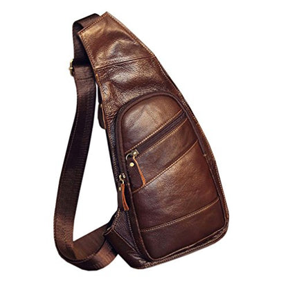 Leather Sling Bag Crossbody Backpack for Men Women Travel Outdoor Camping - color: #01coffee