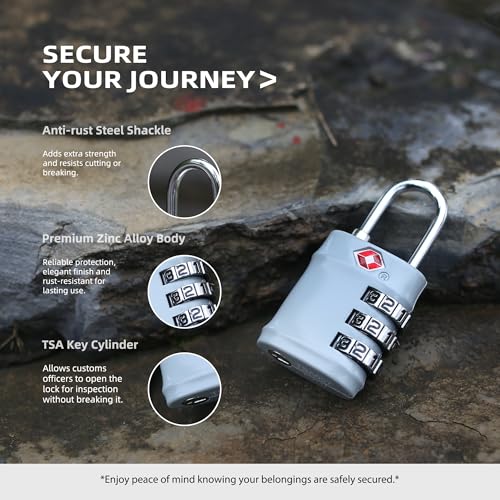 Luggage Locks TSA Approved 2 Pack, Combo Lock for Gym Locker, Small Combination Padlock, Padlock with Code for Travel Essentials, Suitcase, Zipper, Locker, Cabinet, Gun Case, Tool Box - color: Black+Gray, style: Steel Shackle