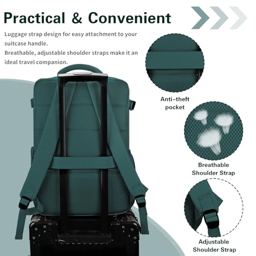 Travel Carry On Backpack for Women, TSA Approved 15.6" Laptop Daypack - color: Peacockblue, size: Medium