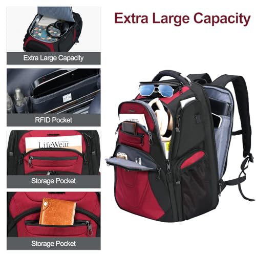 KROSER Travel Laptop Backpack 18.4 Inch XXXL Computer Backpack for Men - color: Black/Red, size: 18.4 inch