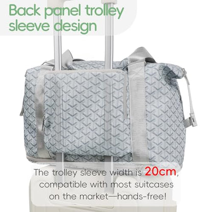 TINYAT Foldable Travel Duffle Bag - Expandable Personal Item Travel Bag,32L - color: Geometry grey