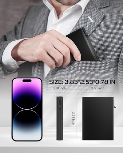 Mens Wallet Card Holder - Smart Wallet for Men, Pop Up Card Case, Top Grain Leather, RFID Blocking, Slim, Minimalist, Ultra Thin, Front Pocket, 9-14 Card Capacity | ID Window | Cash Slot (Black) - color: Black