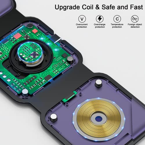 Wireless Charger 3 in 1,RTOPS Magnetic Travel Wireless Charging Station Multple Devices,GaN 3 in 1 Charging Station,Compatible for iPhone16/15/14/13/Pro/Max,iWatch,AirPods4/3/2/Pro (Adapter Includes) - color: deep purple
