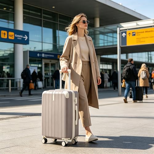 Travel Luggage Set 3 Piece, Premium ABS Hardshell Suitcase with TSA Lock, 20/24/28 Inch Lightweight Spinner Wheels, Durable Lightweight Carry On Bag Sets - color: B - Light Grey