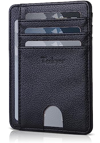 Teskyer Slim Minimalist Wallet for Men, RFID Front Pocket Card Holder - color: Lichee Black