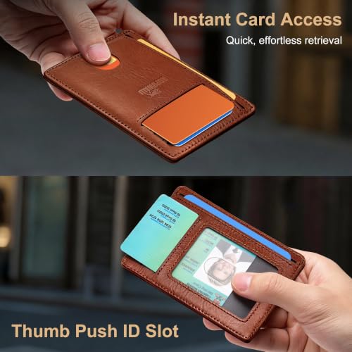 Genuine Leather Mens Wallet Slim RFID Blocking Credit Card Holder - color: VegTan BrickBrown