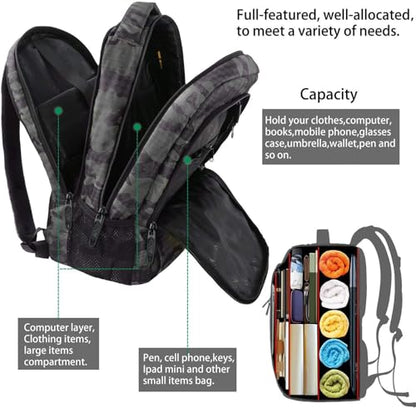 MATEIN Travel Computer Backpack, 15.6 Inch Sturdy College Laptop Bookbag - color: Grey and Black Camo, size: 15.6 Inch