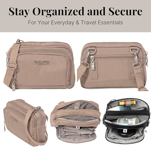 Baggallini Triple Zip with Front Wallet/Trifecta RFID Wallet Crossbody - color: Moonrock