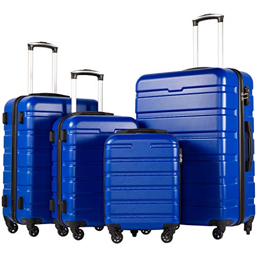 Coolife Luggage Set, Lightweight Durable Hardshell, 4 piece, Navy - color: Family Set-Navy