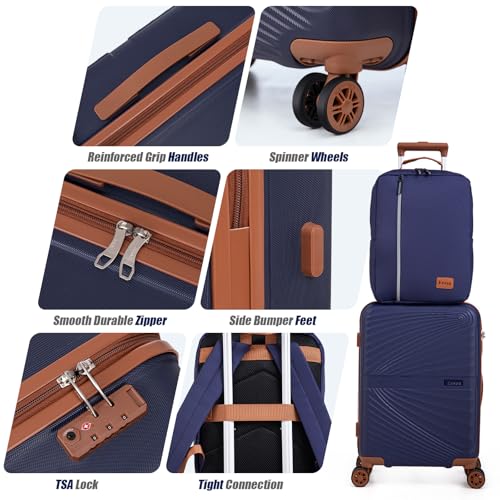 Eeeza Carry On Luggage Set Suitcase 3 Piece,Beige (20"/BP/TB) - color: Beige