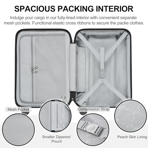 MGB 24 inch Luggage with Spinner Wheels TSA Travel Suitcase, Charcoal Grey - color: Charcoal Grey, size: Checked 24 Inch