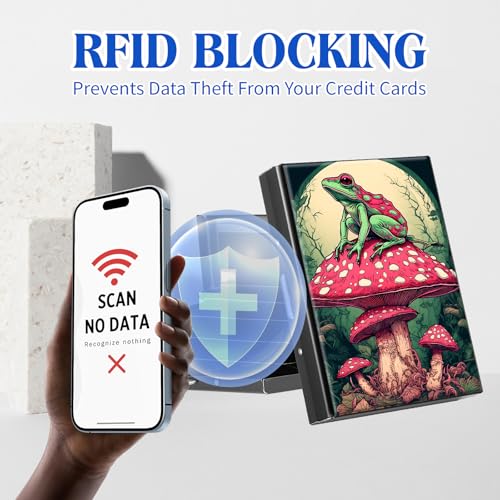 Metal RFID Accordion Card Holder,Frog Sitting on Mushroom - color: Frog Sitting on Mushroom