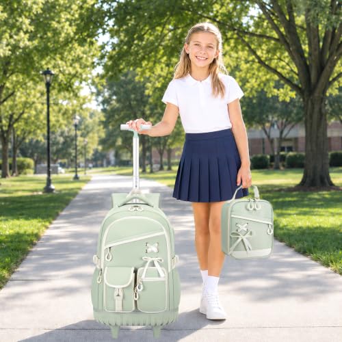 DIGOBAY Rolling Backpack for Girls with Lunch Bag & Pencil Case - color: Green