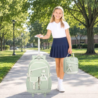 DIGOBAY Rolling Backpack for Girls with Lunch Bag & Pencil Case - color: Green