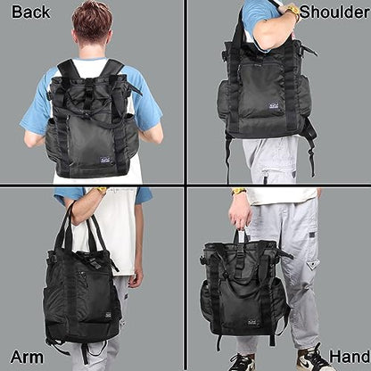 Unisex Laptop Tote Backpack Convertible Lightweight Nylon Water-Resistant Everyday Shoulder Tote bag Backpack with Water Bottle Pocket Work Travel, All Black - color: Black Nylon