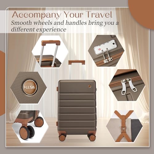 Hulsin 20-Inch Carry on Luggage, Hardside Suitcase with TSA Lock - color: Coffee, size: 20-Inch