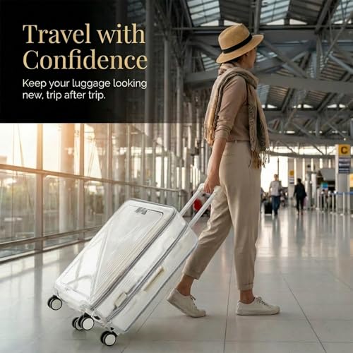 Clear Carry On Luggage Cover, Expandable Width, No Disassembly, 24 Inch with Front Pocket Zipper, PVC Plastic Material, Travel Waterproof Transparent Suitcase Protector - color: Expandable (Front Access Only), size: 24 inch (Right Handle)