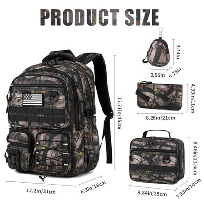 GeeWin Camo Backpack for Boys, 4PCS Boys Backpack with Lunch Box Set - color: Leaf Camo