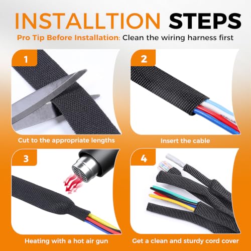 2 in 1 Black Braided Heat Shrink Tubing 1/2"-15ft - size: 1/2"-15ft