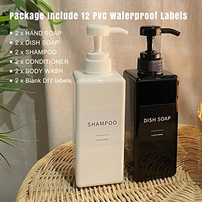 Green Soap Dispenser with Waterproof Labels, Thickened Plastic Hand Soap Dispenser for Bathroom, Kitchen Dish Washing Liquid Bottles, Shampoo and Conditioner Bottles with Funnel (16oz 2Pack Green) - color: 2 Green