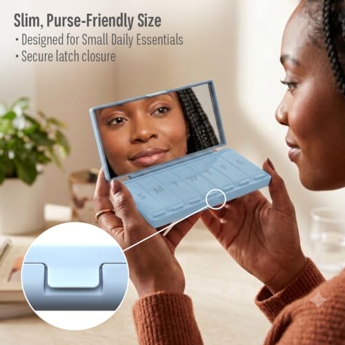 Equadose Weekly (7-Day) Pill Organizer with Mirror, Compact Case, Blue - color: Rectangle/Blue