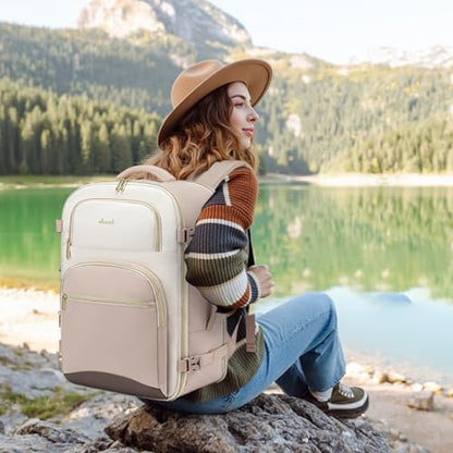 LOVEVOOK Travel Essentials Carry on Backpack 50L Travel Backpack for Women Men,Waterproof TSA Personal Item Travels Bag Airline Flight Approved,Large Carry on Luggage Laptop Backpack with Packing Cube - color: Off-white - Grayish Pink - Dark Brown, size: