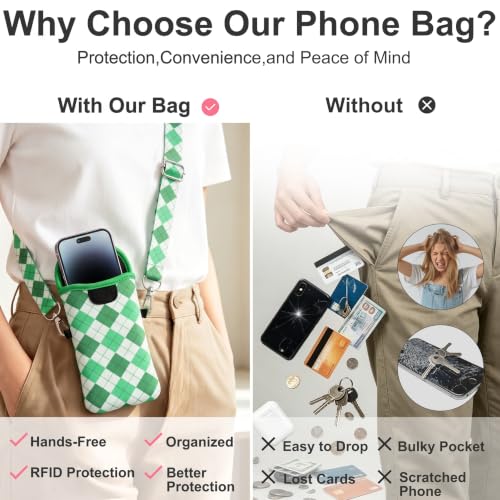 KJQJLY RFID Blocking Neoprene Cell Phone Sleeve (Green Gradient Checkered) - color: Green Gradient Checkered
