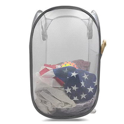 Sturdy Mesh Laundry Hamper Basket Bag,collapsible Pop up for Laundry Room - color: Grey, size: Pop Vertical