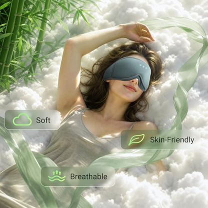Bamboo Cotton Sleep Mask with Bluetooth Headphones, 100% Blackout, Grey - color: Gray