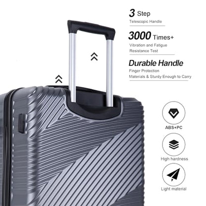 Tripcomp Luggage Sets Wear-Resistance Hardside Lightweight Suitcase Double Spinner Wheels, TSA Lock,Two Hooks, Scratch-resistant Carry-on,3 Piece Set(20inch 24inch 28inch) (Gray) - color: Gray-1, size: 3 piece set