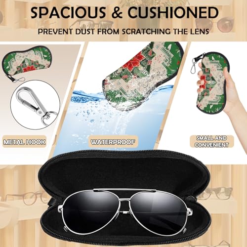 Glasses Case Eyeglass Sunglasses Zipper Soft Neoprene Ultra Light Pouch Metal Belt Clip Aesthetic Women Men - color: E17-green Square