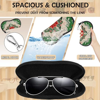Glasses Case Eyeglass Sunglasses Zipper Soft Neoprene Ultra Light Pouch Metal Belt Clip Aesthetic Women Men - color: E17-green Square