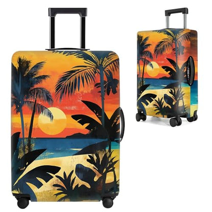 Tropical Sunset Luggage Cover – Stretchable Suitcase Protector with Beach, Palm Tree & Sunset Design – Fits 18-22 Inch Luggage – Durable & Scratch-Resistant Travel Cover with Zipper Access,S - color: 33, size: S(18"-22" Suitcase)