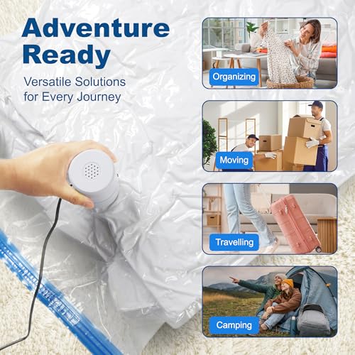 HOUSE DAY 30 Pack Vacuum Storage Bags with Electric Pump, 4 Sizes + 2 Roll-Up (5 Each), Space Saver Vacuum Seal Bags for Clothing, Bedding, Pillows, Travel – Airtight Seal, Reusable & Durable - size: 30 Combo-E PUMP
