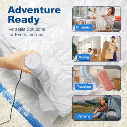 HOUSE DAY 30 Pack Vacuum Storage Bags with Electric Pump, 4 Sizes + 2 Roll-Up (5 Each), Space Saver Vacuum Seal Bags for Clothing, Bedding, Pillows, Travel – Airtight Seal, Reusable & Durable - size: 30 Combo-E PUMP