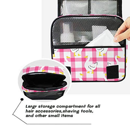 senya Hanging Travel Toiletry Bag Kit Makeup Case Cosmetics Organizer for Men Women - color: Cute Goose Checkered
