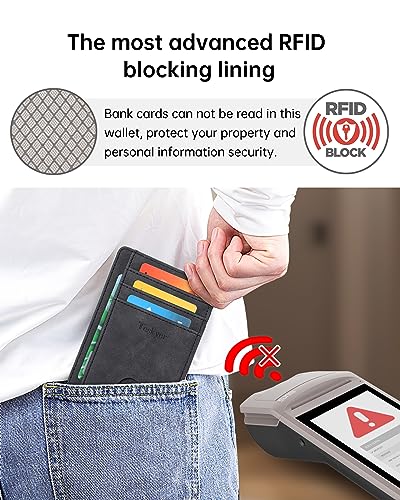 Teskyer Slim Minimalist Wallet for Men, RFID Front Pocket Card Holder - color: Y98 - Black Mist