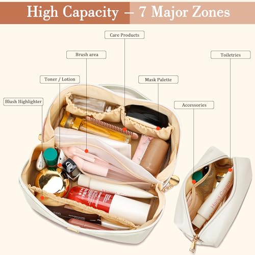 Initial Makeup Bag Personalized Gift for Women Teen Girls - color: Beige, style: R