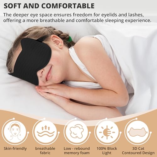 Kids Sleep Mask for Sleeping, Soft 3D Contoured Eye Mask for Kids - color: Black-kids