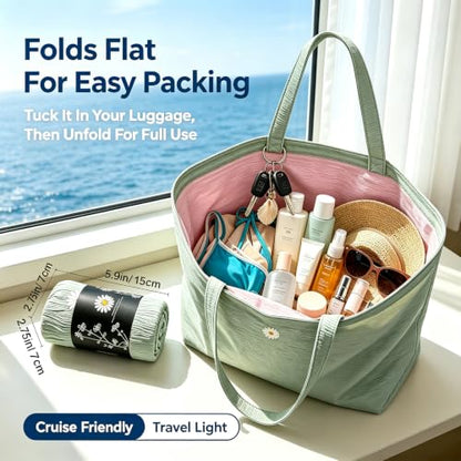 CYD Pool Bag for Women, Beach Tote Bag with Shoulder Strap, Soft Lightweight Summer Tote,Vacation, Beach Essentials - color: Petal Pink & Soft Aqua