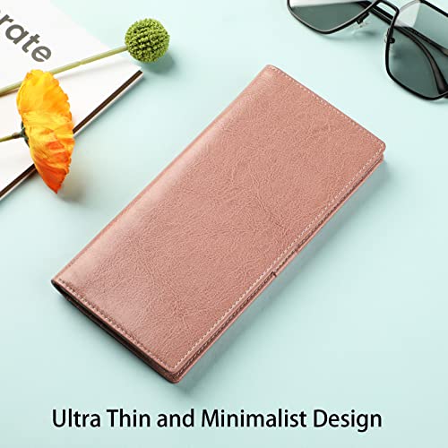 Lavemi Ultra Slim Thin Leather Women Wallet RFID Blocking Credit Card Holder Bifold Long Ladies Billfold - color: 1-waxed Dark Pink