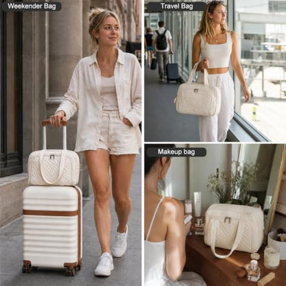 Kono 2-Piece Set 20in+Toilet bag Carry-On Hardshell TSA Lock White - color: Cream White, size: 2-piece set (DB/20")