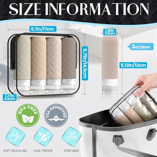 Silevoler Travel Bottles for Toiletries, TSA-Approved Travel Size Container | Woven Pattern BPA Free Silicone Leak Proof Refillable Liqus Shampoo And Conditioner Essentials Toiletry Bottles(Cream) - color: Cream