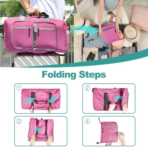 Dimayar 40L Foldable Duffle Bag for Travel, Lightweight Weekender Bags - color: Rouge Pink, size: 40L