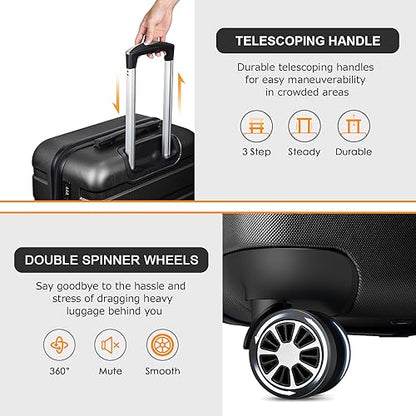 Luggage Sets Hardside Lightweight Suitcase with Spinner Wheels TSA Lock, 3-Piece Set (20/24/28) - color: Black