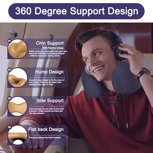 napfun Neck Pillow for Travel, Memory Foam Airplane Pillow, Full Black - color: Black