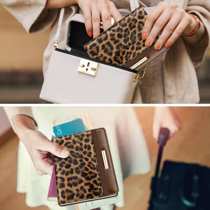 Coco Rossi Passport Holder for Travel Women Slim RFID Passport Cover Wallet - color: Leopard