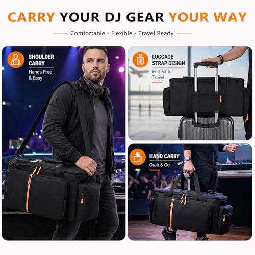 DJ Cable Bag, Large DJ Equipment Bag with Laptop Compartment and Dividers - color: Orange, size: W/No Wheels