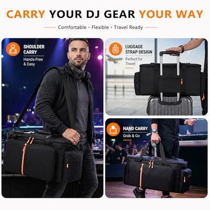 DJ Cable Bag, Large DJ Equipment Bag with Laptop Compartment and Dividers - color: Orange, size: W/No Wheels